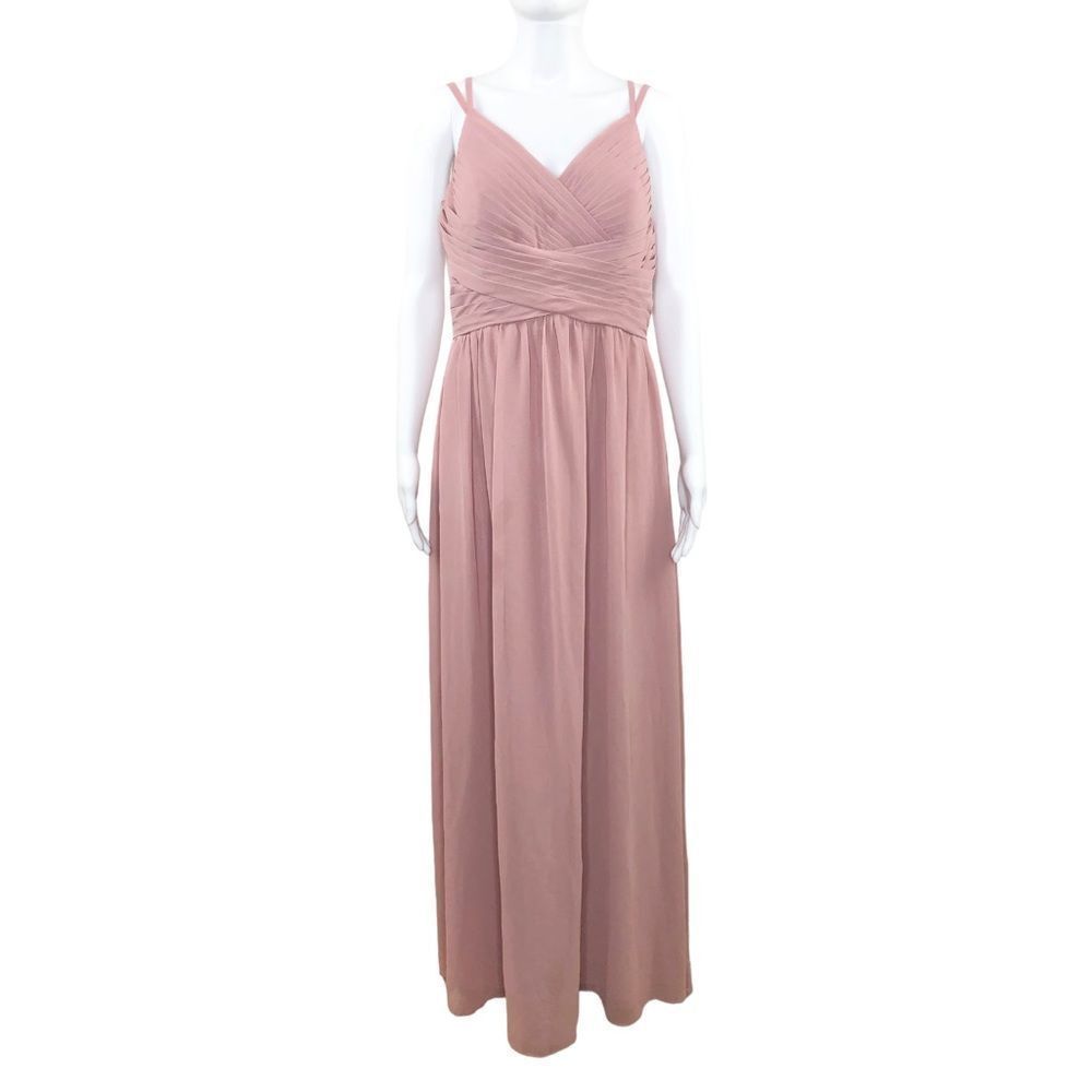Azazie Bridesmaid Dusty Pink V Lace Back Chiffon A-Line Maxi Dress Size 12